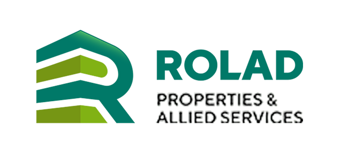 The image shows the logo and name of ROLAD Properties Allied Services set against a green blurred background