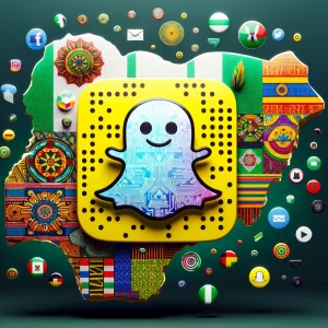 A vibrant Snapchat logo overlayed with patterns surrounded by various social media icons against a textured background